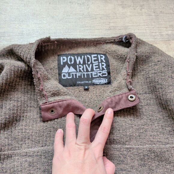 Powder River Men's Jacquard Fleece Pullover M Brown 1/4 Button Up Thick Warm EUC - Picture 2 of 6